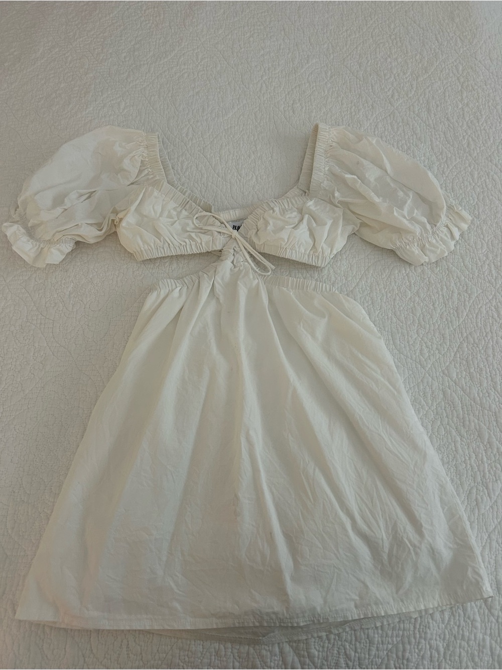 Princess Polly Cream Puff-Sleeve Tie-Front Mini Dress